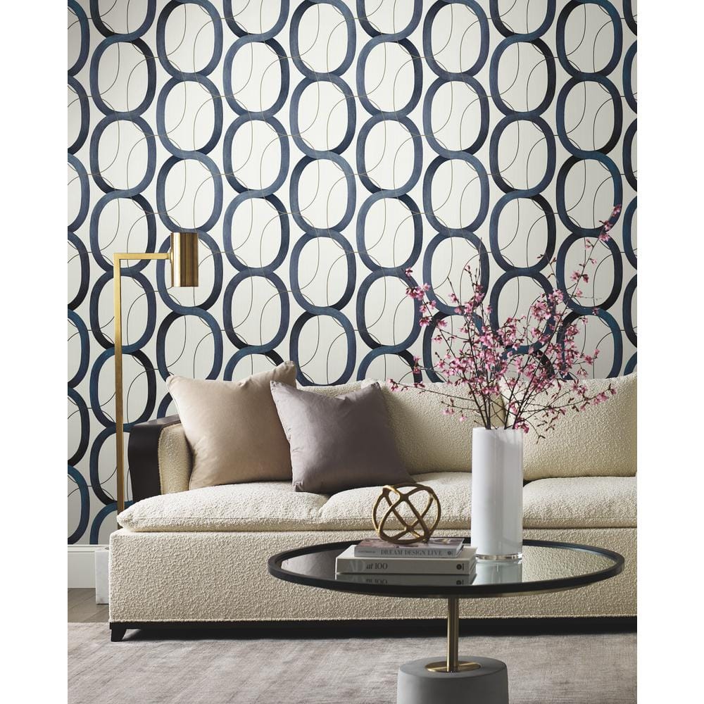 Navy Geometric Interlock Double Roll Wallpaper