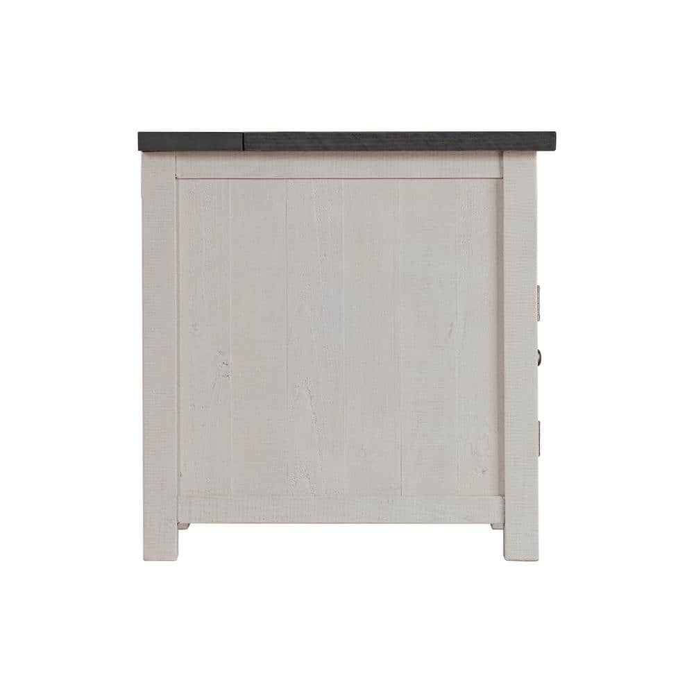 Coastal Farmhouse White and Grey Pine Chairside Table with Power