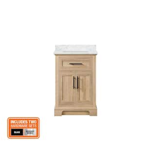 Doveton 24 in. Single Sink Freestanding Weathered Tan Bath Vanity with White Engineered Marble Top (Fully Assembled)