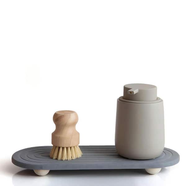 11.8 in. Instant Dry Sink Caddy Organizer with Wooden Feet, Water Absorbing Stone Tray for Kitchen, Bathroom, Grey