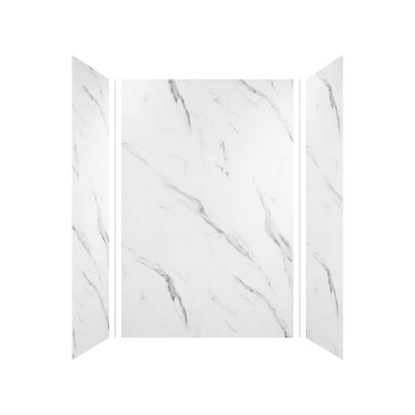 Expressions 36 in. x 48 in. x 72 in. 3-Piece Easy Up Adhesive Alcove Shower Wall Surround in Bianca