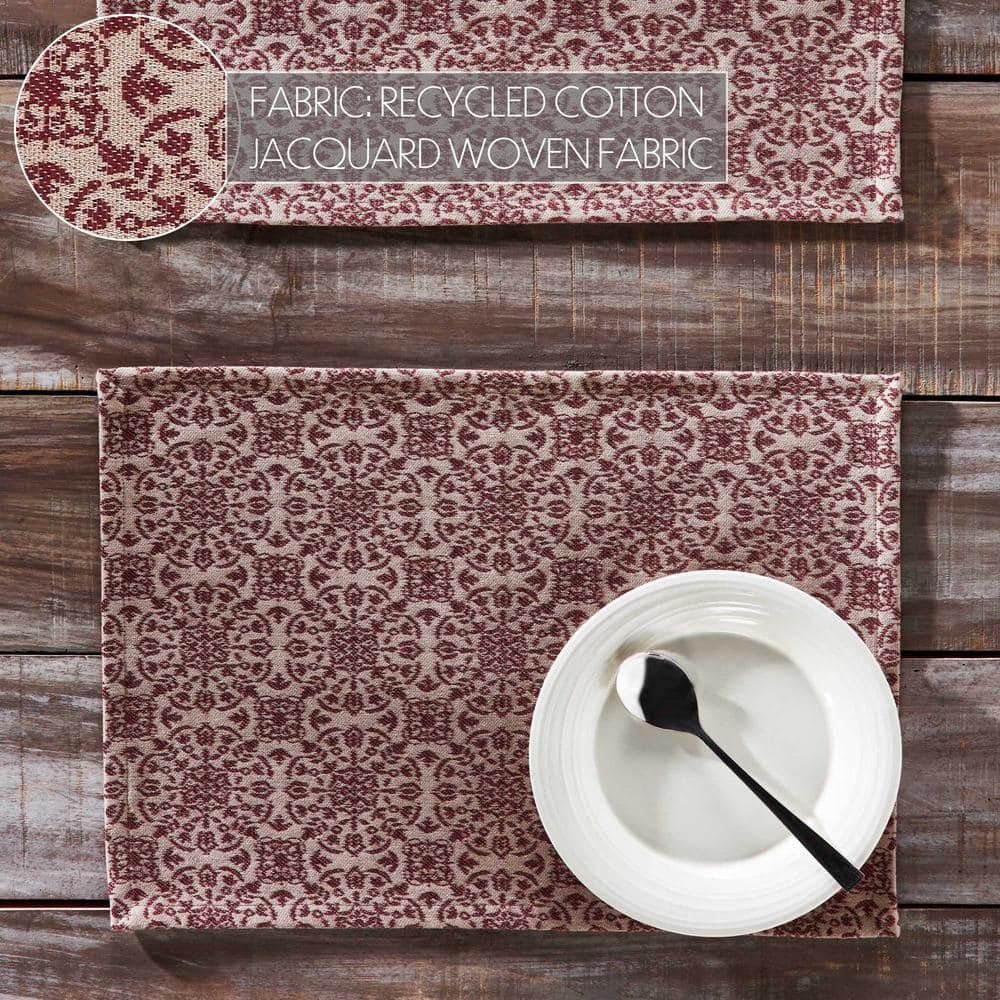 Burgundy Tan Jacquard Cotton Placemats Set of 2, 13x19