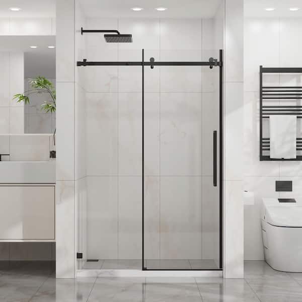 44 in. - 48 in. W x 72 in. H Frameless Sliding Tub Door with 1/4 in. SGCC Clear Tempered Glass in Matte Black