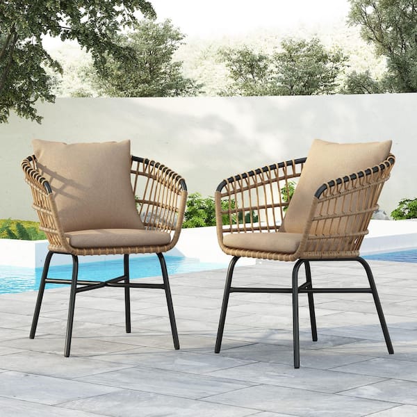 Unbranded Outdoor Patio Chairs with Cushions-Rattan Dining Chairs, Durable Aluminum Frame, for Garden, Beige (2-Pack)