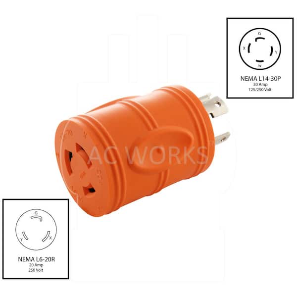 Compact Industrial/Generator Adapter NEMA L14-20P to NEMA 6-20R by AC WORKS™ 