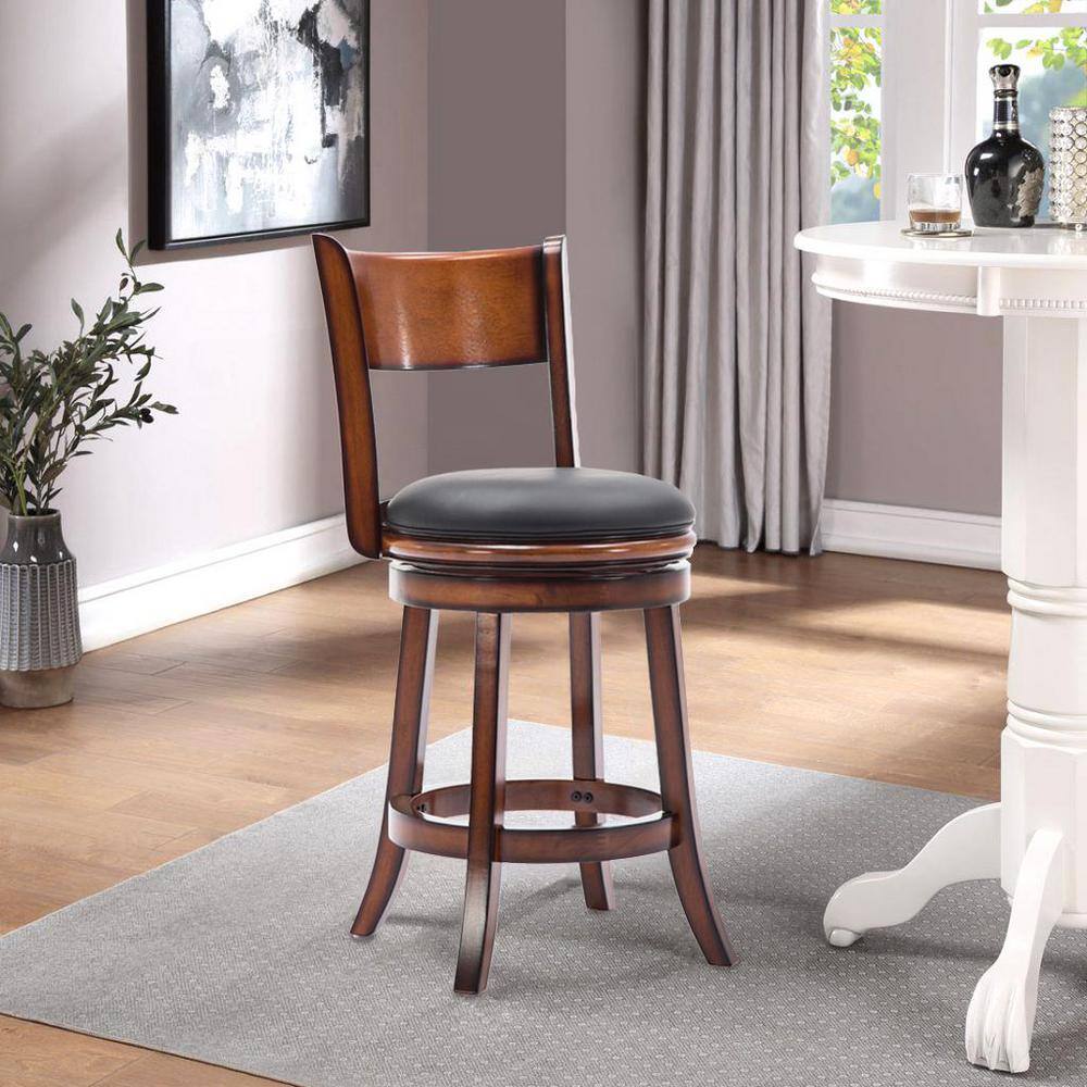 Chestnut Bonded Leather 24" Swivel Counter Stool with High-Density Foam