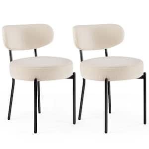 White Teddy Upholstered Dining Accent Chair with Metal Legs Set of 2