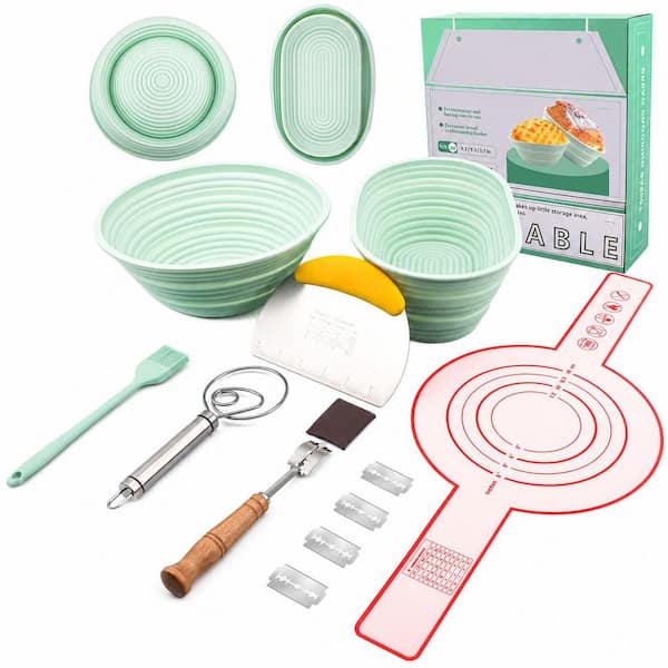 Silicone Banneton Bread Proofing Basket Set, Oval and Round, with Bread Making Tools for Sourdough Starter