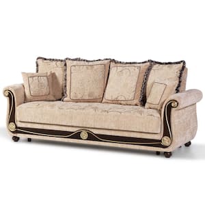 Washington Collection Convertible 95 in. Beige Chenille 3-Seater Twin Sleeper Sofa Bed with Storage