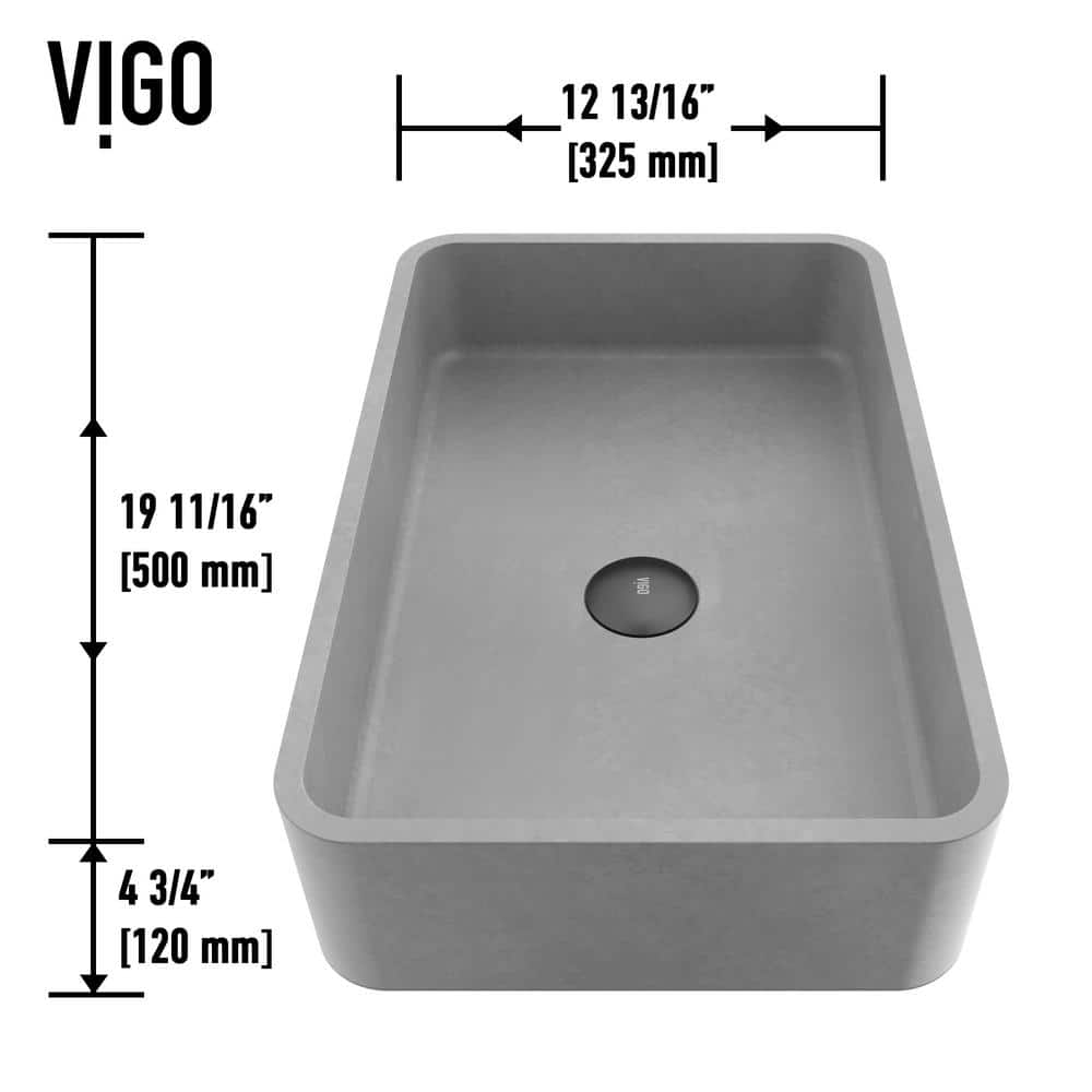 Gray Concrete Rectangular Above-Counter Vessel Sink