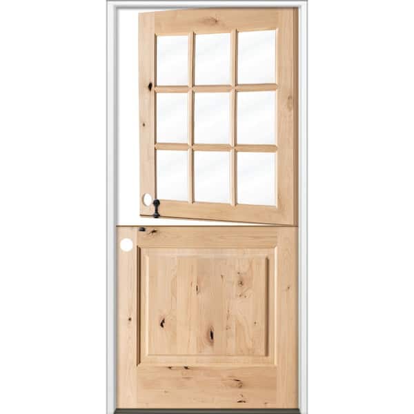 Krosswood Doors 32 in. x 80 in. Farmhouse Knotty Alder Right-Hand/Inswing 9 Lite Clear Glass Unfinished Dutch Wood Prehung Front Door