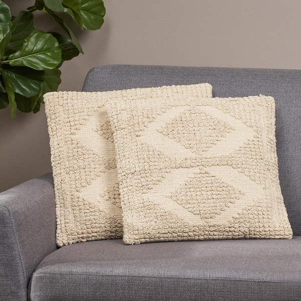 Noble House Goodell Beige Geometric Zipper 18 in. x 18 in. Throw Pillow Cover (Set of 2)