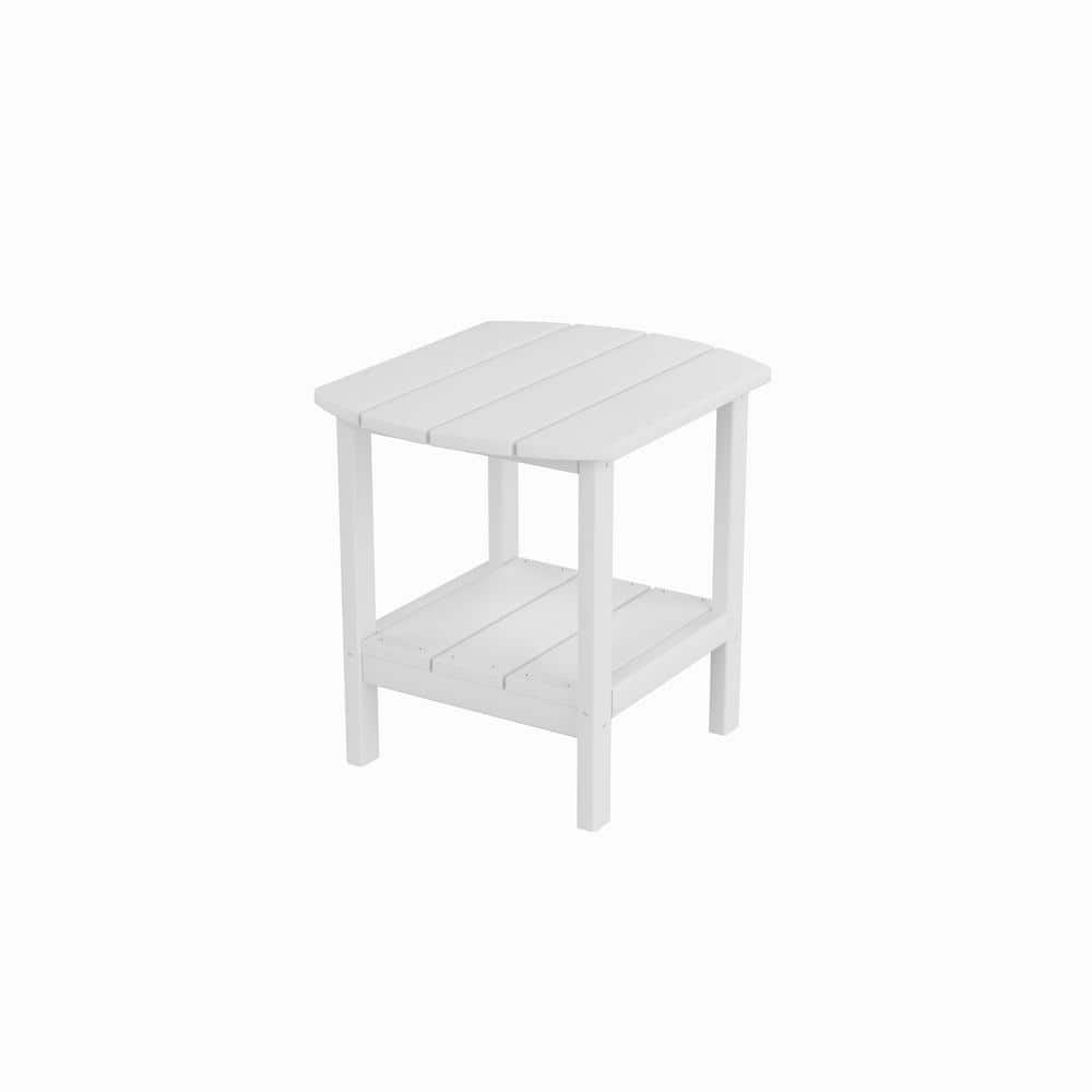 Sudzendf White Rectangle HDPE Plastic Outdoor Side Table with 2Tier