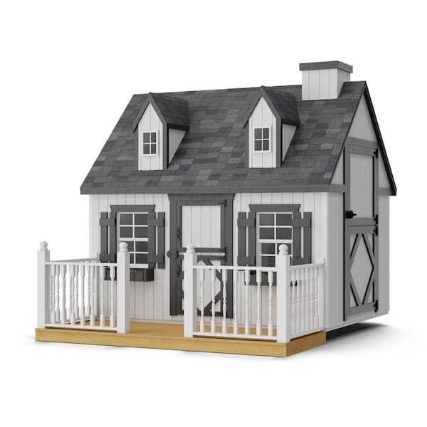 Little Cottage Co. 6 ft. x 8 ft. Cape Cod Outdoor Wood Playhouse with Floor, Deck and Rail
