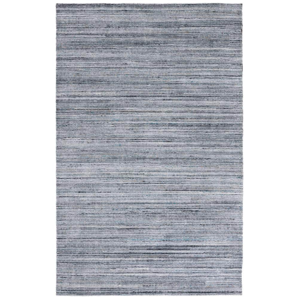Elegant Gray Abstract Hand-Loomed 8' x 10' Wool-Viscose Blend Rug