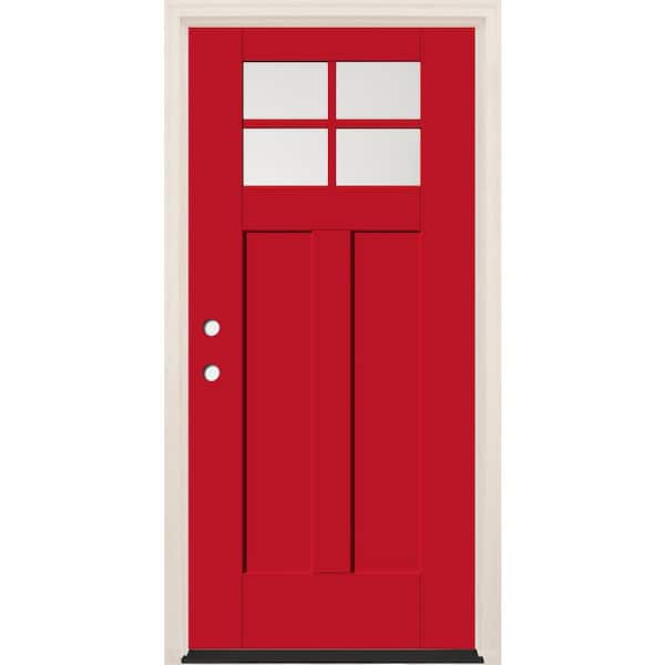 Builders Choice 36 in. x 80 in. Right-Hand 4-Lite Clear Glass Ruby Red Painted Fiberglass Prehung Front Door with 4-9/16 in. Frame