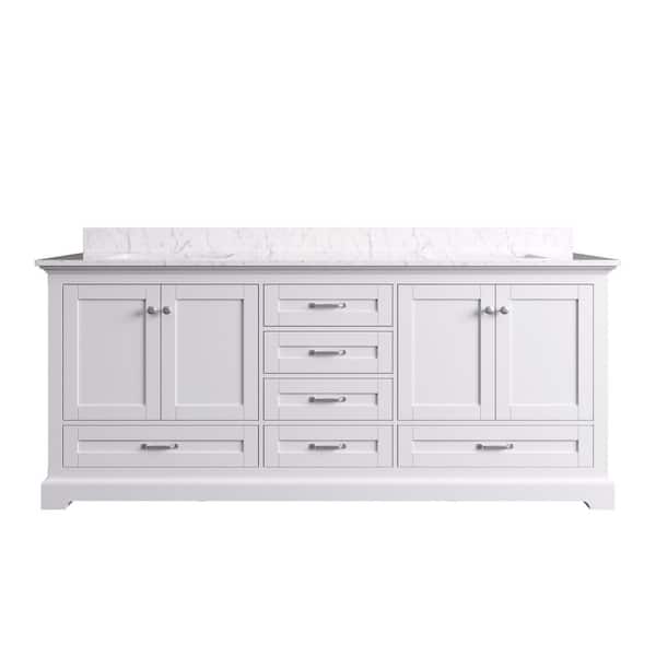 JimsMaison 80 in. W x 22 in. D x 33.5 in. H Freestanding Bath Vanity in White with White Engineered Stone Top