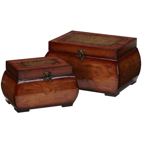 Nearly Natural 6.5 in. H Burgundy Decorative Lacquered Wood Chests (Set of 2)