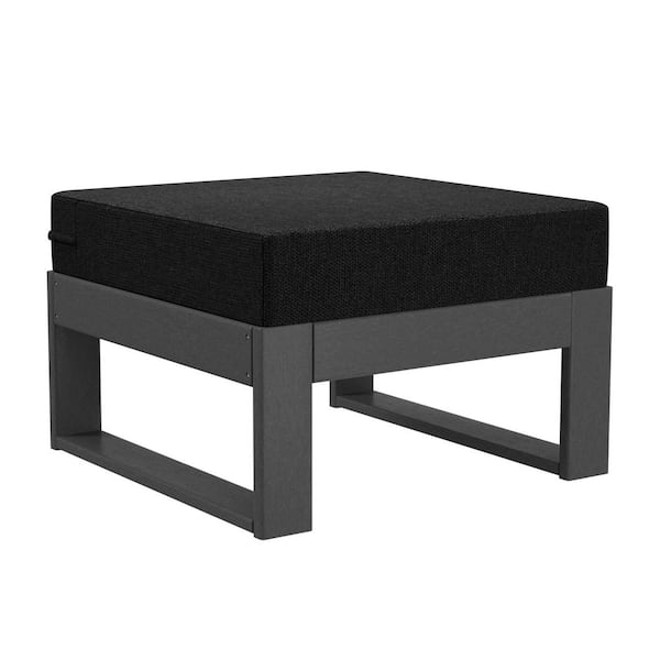 WESTIN OUTDOOR Endless Gray Plastic Frame and Black Cushion Outdoor Patio Deep Seating Ottoman