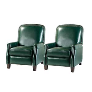Deborah Mid Century Modern Style Green Genuine Cigar Leather Recliner with Tapered Block Feet (Set of 2)