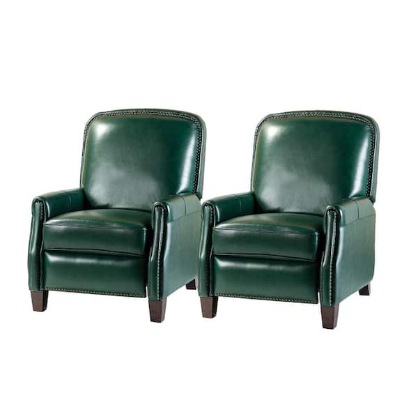 JAYDEN CREATION Deborah Mid Century Modern Style Green Genuine Cigar Leather Recliner with Tapered Block Feet (Set of 2)
