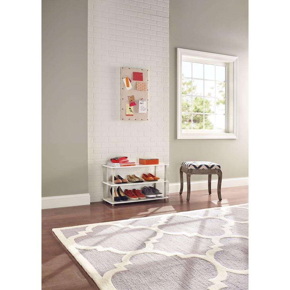 White 3-Tier Wood and Metal Stackable Shoe Organizer