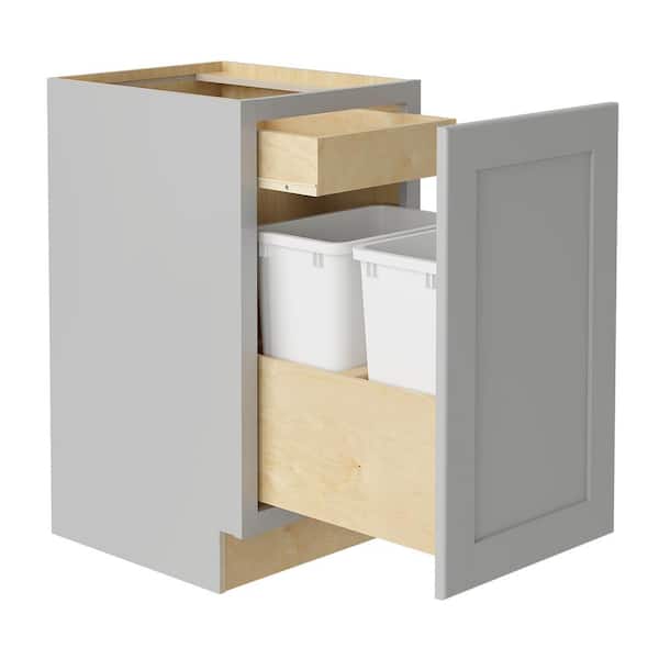Home Decorators Collection Newport 21 in. W x 24 in. D x 34.5 in. H Assembled Plywood Trash Can Kitchen Cabinet in Pearl Gray with Soft Close