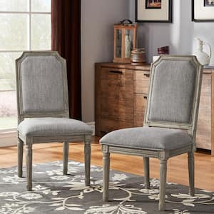 Antique Grey Oak Finish Grey Arched Linen And Wood Dining Chairs (Set of 2)