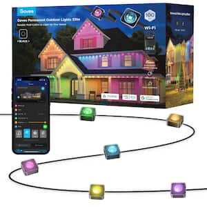 RGBICW Permanent 72-Bulbs 100 ft. Black Outdoor Plug-In Integrated LED Puck String Light