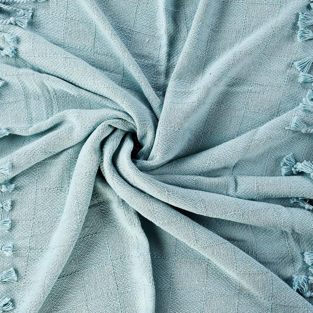 Light Blue Organic Cotton Fringe Throw Blanket 60" x 50"