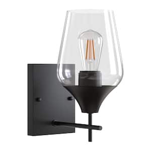 13 in. 1-Light Black Industrial Wall Sconce with Wine Glass Shade for Bathroom