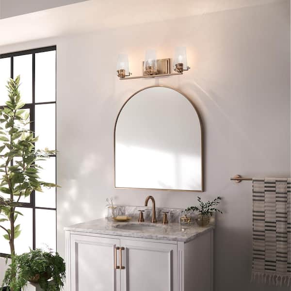 Alton 24 in. 3-Light Champagne Bronze Vintage Industrial Bathroom Vanity Light with Clear Seeded Glass