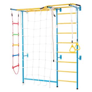 Indoor Jungle Gym for Toddlers, 7-in-1 Climbing Playset with Carbon Steel Swedish Ladder, Supports 220 lbs, Multicolor