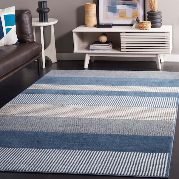 Pyramid 7 ft. x 7 ft. Navy/Ivory Solid Striped Square Area Rug