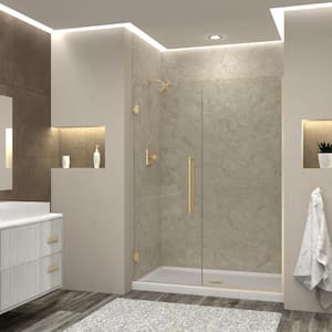 Elizabeth 55 in. W x 76 in. H Hinged Frameless Shower Door in Champagne Bronze with Clear Glass