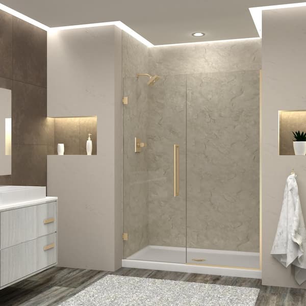 Transolid Elizabeth 58 in. W x 76 in. H Hinged Frameless Shower Door in Champagne Bronze with Clear Glass