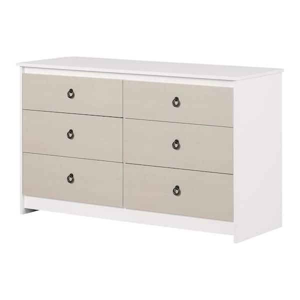 South Shore Plenny White and Beige 6-Drawer 52 in. Chest of Drawers