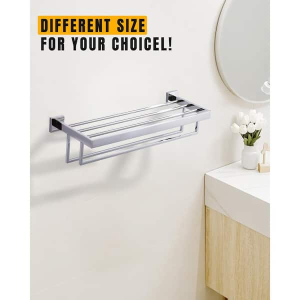 24 in. Square Single Towel Rack Holders Wall Mounted in Polished Chrome