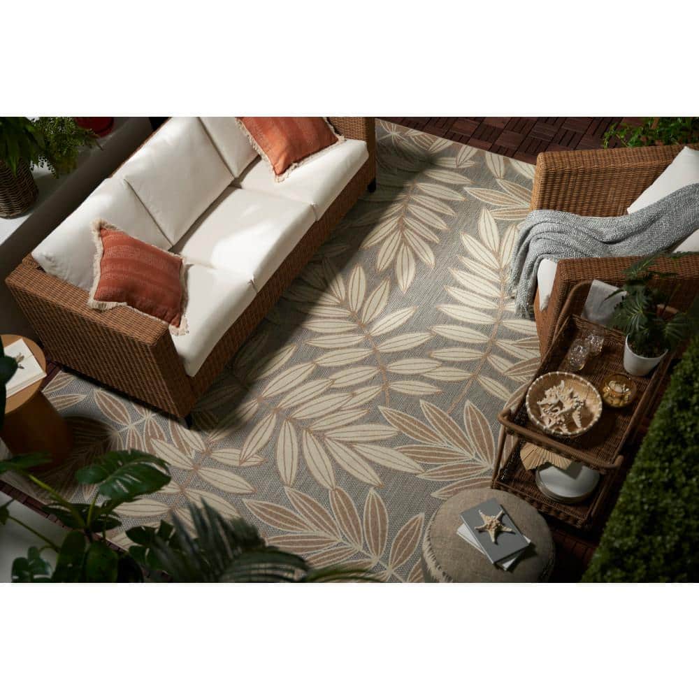 Natural 7' x 10' Flat Woven Stain-Resistant Indoor/Outdoor Area Rug