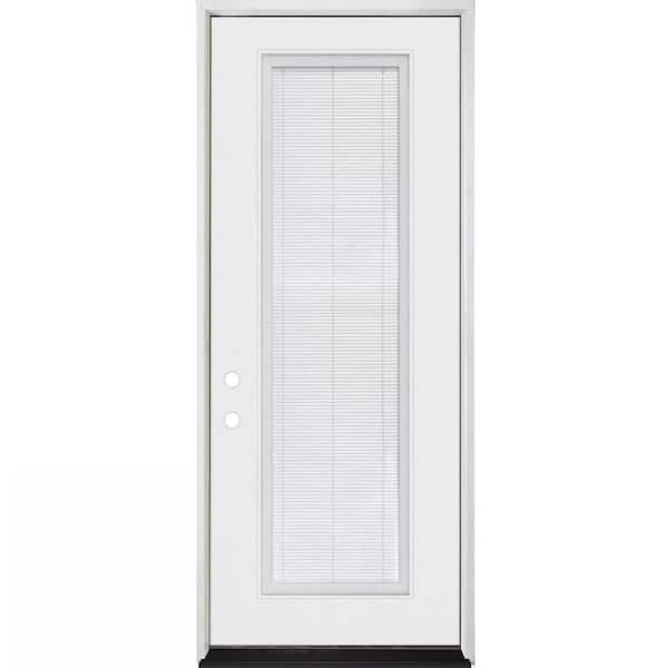 Legacy 36 in. x 96 in. Full Lite Clear White Mini-Blind Glass RHIS Unfinished Fiberglass Prehung Front Door 6-9/16 Jamb