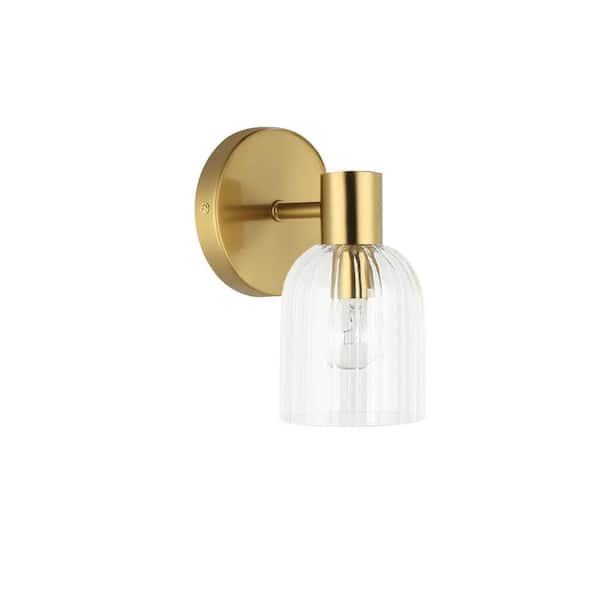Dainolite Vienna 1-Light Aged Brass Wall Sconce with Clear Glass Shade