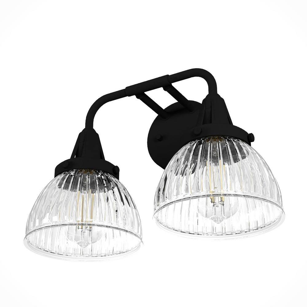 Black Iron 2-Light Fluted Glass Vanity Wall Sconce
