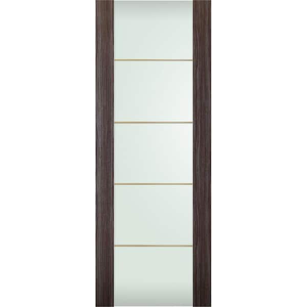 Belldinni Paola 202 4H Gold 24 in. x 95.25 in. No Bore Full Lite Frosted Glass Gray Oak Wood Composite Interior Door Slab