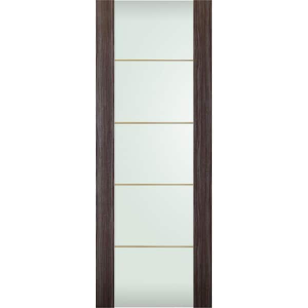 Belldinni Paola 202 4H Gold 32 in. x 96 in. No Bore Full Lite Frosted Glass Gray Oak Wood Composite Interior Door Slab