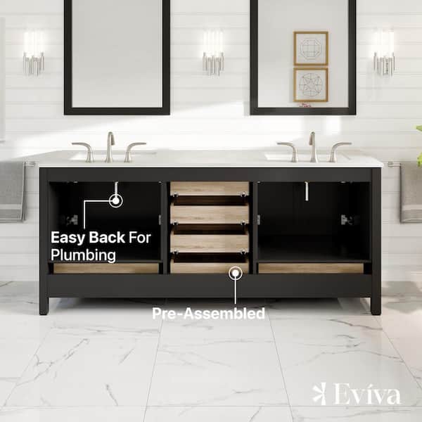 Eviva Aberdeen 78 in. W x 22 in. D x 34 in. H Double Bath Vanity in White with Carrara Quartz Top with White Sinks
