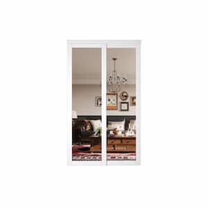 48 in. x 80 in. White MDF Sliding Door with Double Mirrored 1 Panel Glass, All Hardware