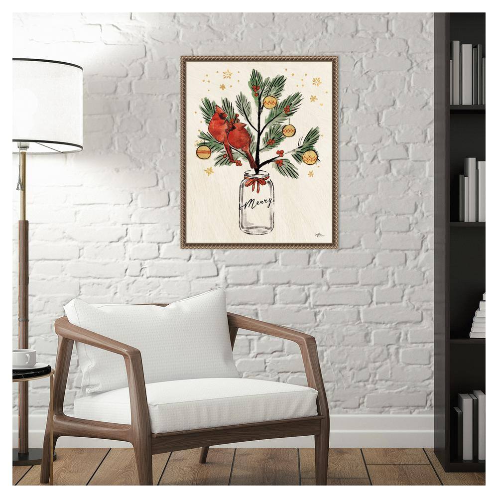 Festive Christmas Lovebirds Framed Canvas Wall Art, 16 x 20
