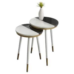 Taj White and Black 2-Piece Round Side Table