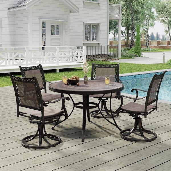 High-quality Bronze Swivel Cast Aluminum Outdoor Patio Padded Sling Chairs Outdoor Dining Chair With Armrests (4-Pack)