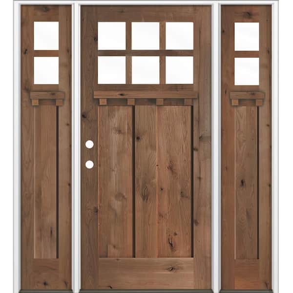 Krosswood Doors 60 in. x 80 in. Knotty Alder Right-Hand/Inswing 6-Lite Clear Glass DS True Black Stain Wood Prehung Front Door w/ DSL